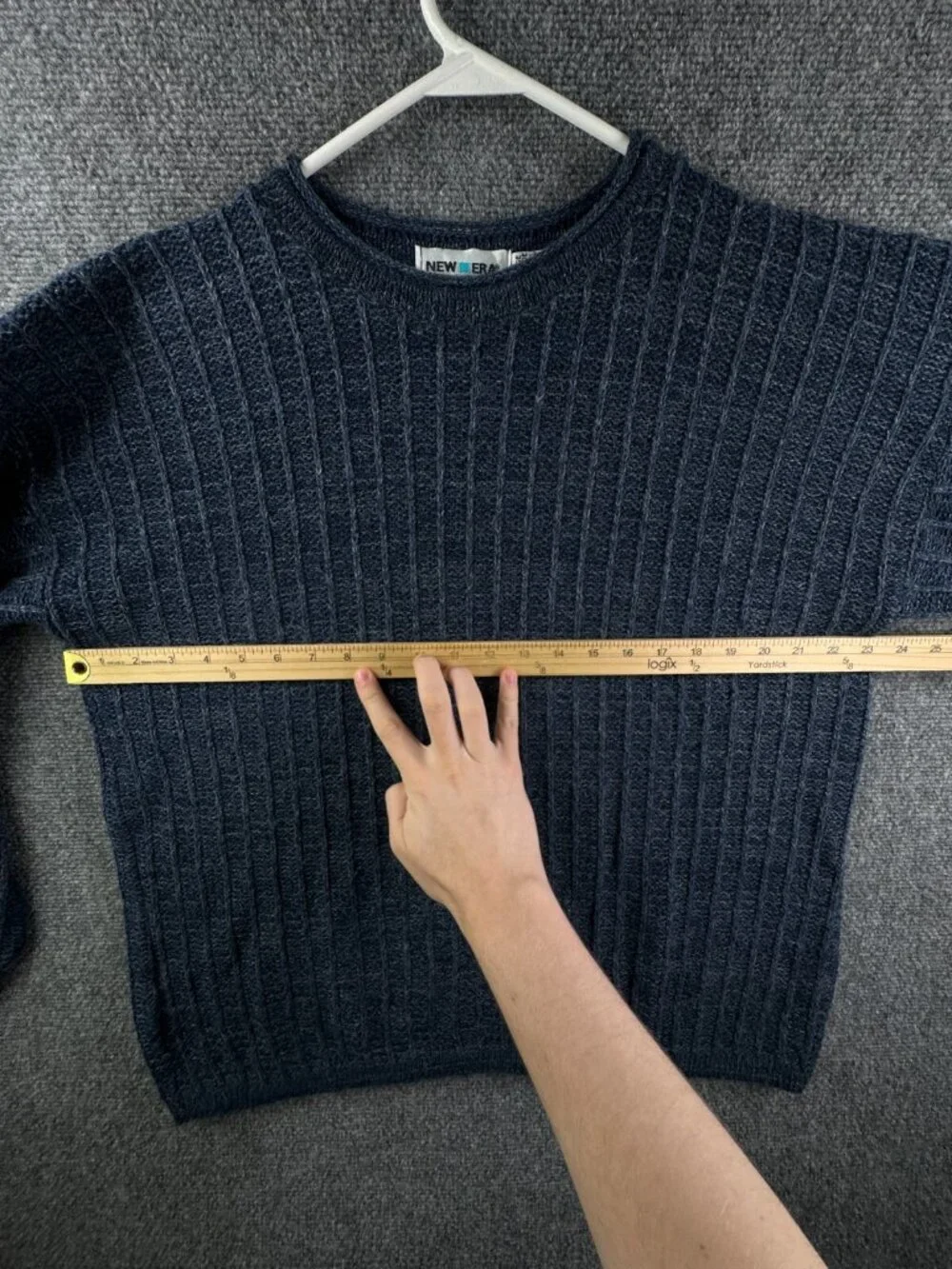 VTG New Era USA Made Knit Sweater XL Blue Pullover Crew Neck Acrylic Adult Rare